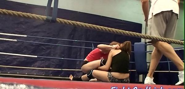  Bigtit lesbians wrestling in a boxing ring